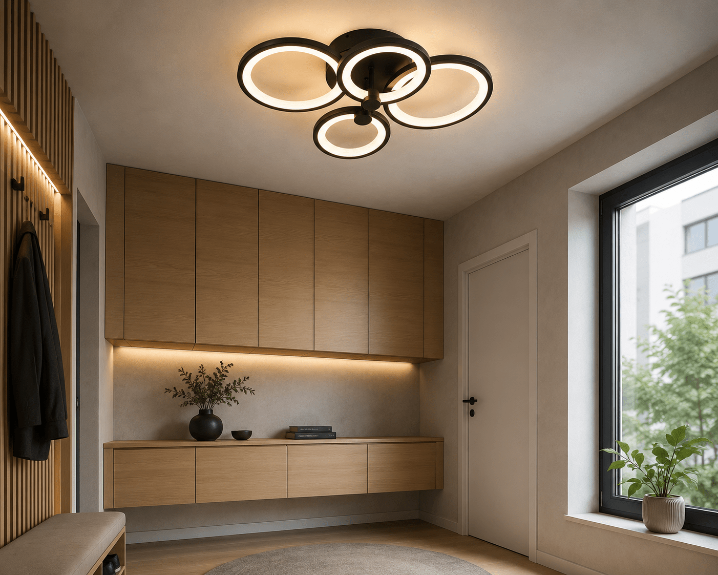 Lustră LED cu Telecomandă Genoveva, 108W, cu Inele, Lumină Caldă/Neutră/Rece - AdeHouse — Finisaje și Iluminat Premium.