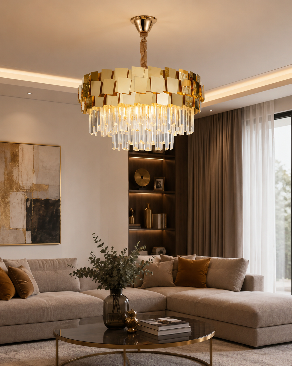 Candelabru Cristal Tancreda 60W, Ø60 cm, Auriu