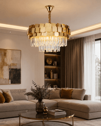 Candelabru Cristal Tancreda 60W, Ø60 cm, Auriu - AdeHouse — Finisaje și Iluminat Premium.