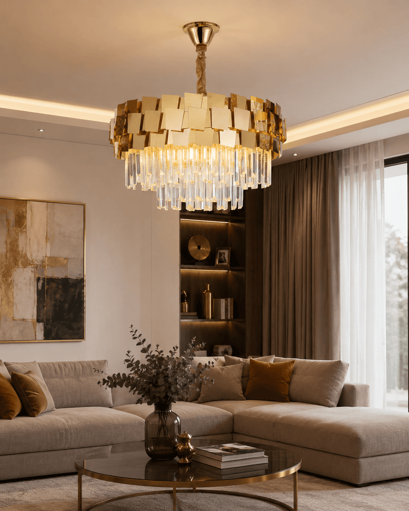 Candelabru Cristal Tancreda 60W, Ø60 cm, Auriu