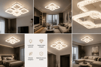 Lustră LED cu Telecomandă Tomasina, 192W, cu Cristale, Lumină Caldă/Neutră/Rece, Alb - AdeHouse — Finisaje și Iluminat Premium.
