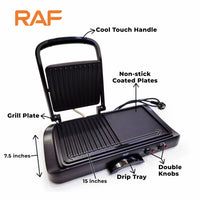 Grill și plită electrică 2 în 1 RAF R.2695 – Putere 1600W, suprafata antiaderenta, temperatura reglabila, culoare negru