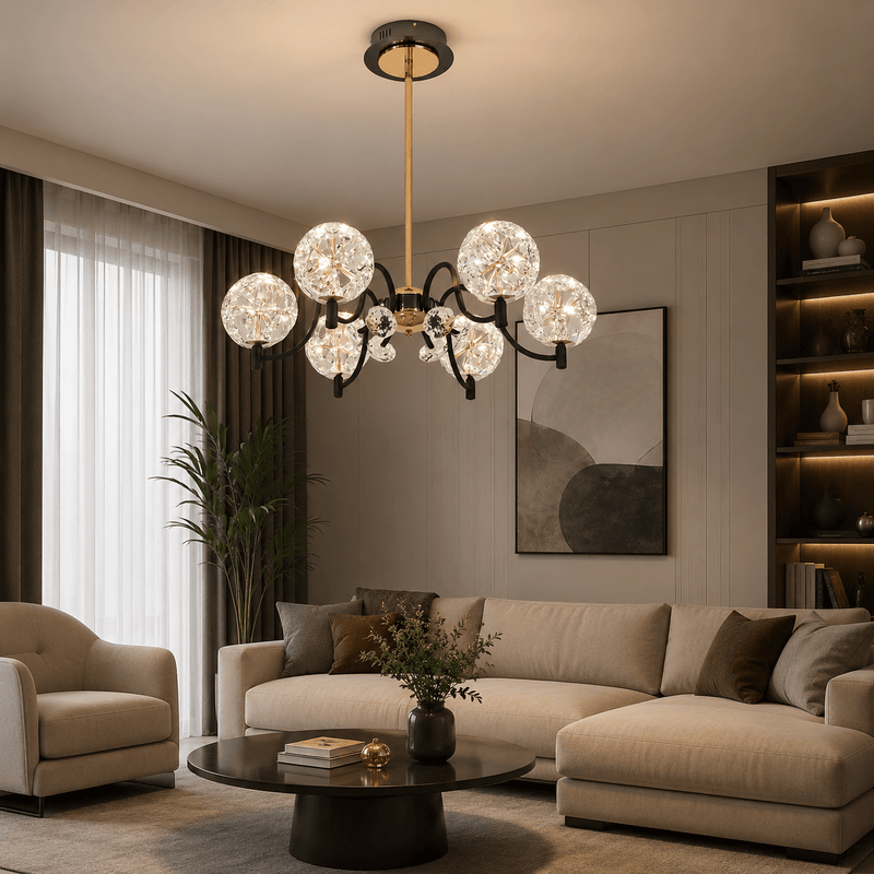 Candelabru Isolde 96W, Ø60 cm, Auriu/Negru