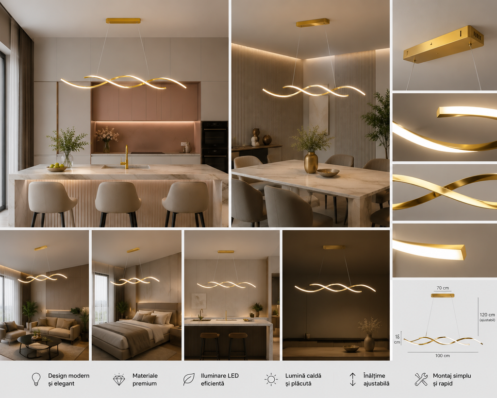 Pendul LED Lavinia II 76W, Auriu