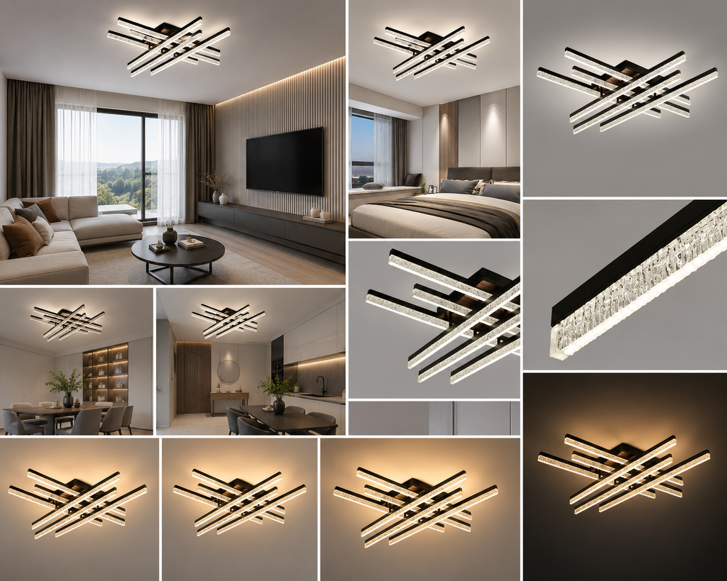 Lustră LED cu Telecomandă Thalira 144W, Lumină Caldă/Neutră/Rece, Dimabilă, Negru
