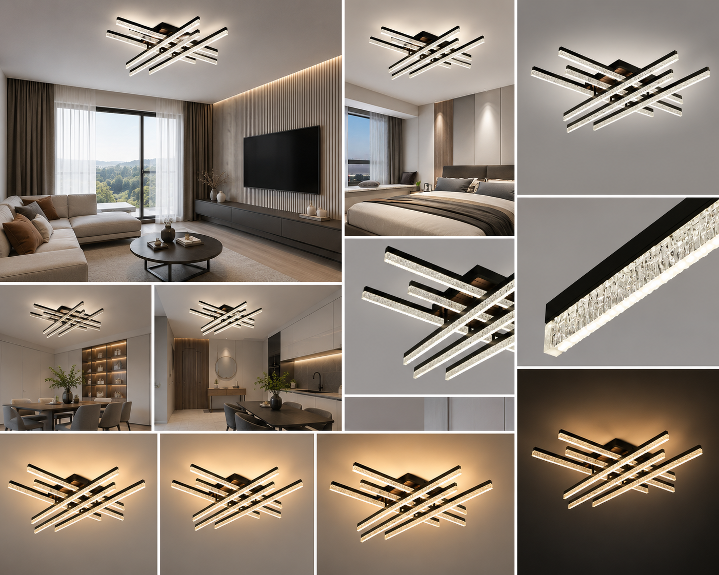 Lustră LED cu Telecomandă Thalira 144W, Lumină Caldă/Neutră/Rece, Dimabilă, Negru