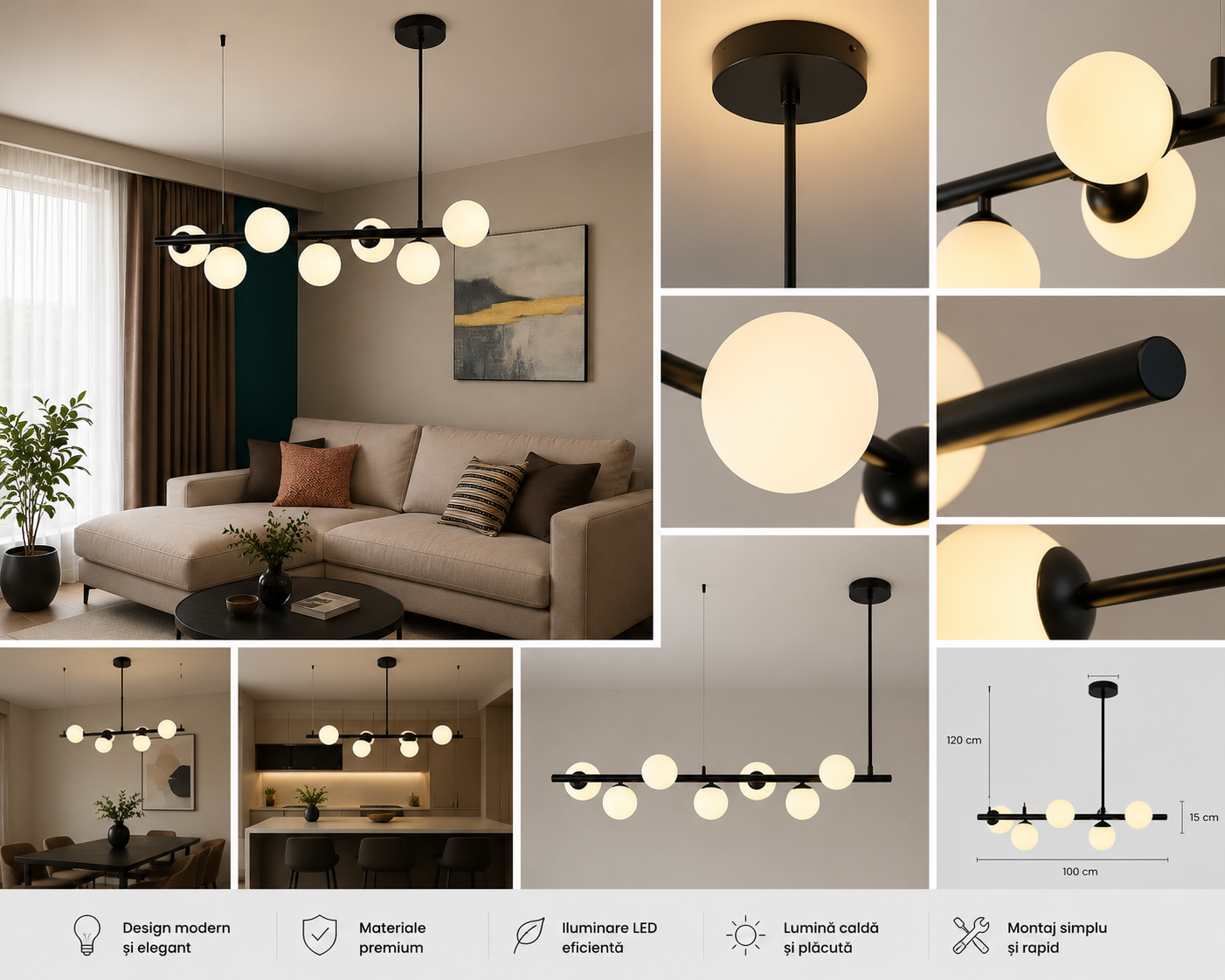 Pendul LED cu Telecomandă Wilhelmina, Negru