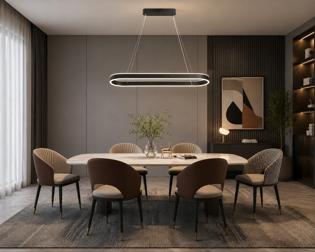 Pendul LED cu Telecomandă Emberly 140W, Lumină Caldă/Neutră/Rece, Dimabil, Negru