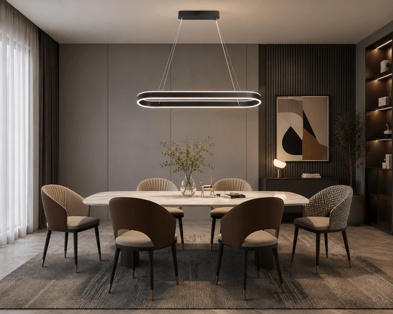 Pendul LED cu Telecomandă Emberly 140W, 80×30 cm, Lumină Caldă/Neutră/Rece, Dimabil, Negru
