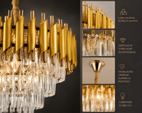Candelabru Cristal Theodelinda 60W, Ø50 cm, Negru/Auriu - AdeHouse — Finisaje și Iluminat Premium.