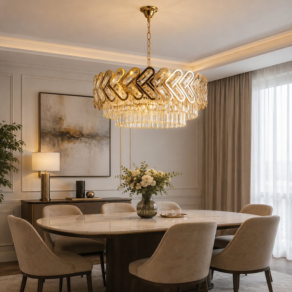 Candelabru Cristal Belisama, Ø50 cm, cu Telecomandă, Dimabil, Auriu