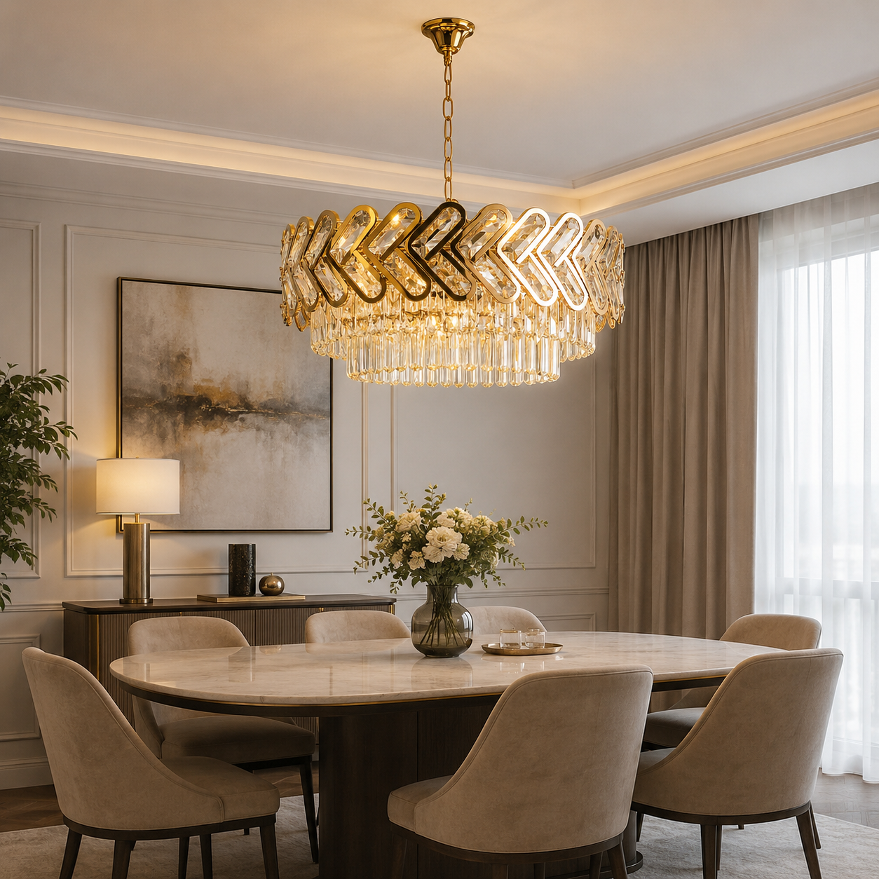 Candelabru Cristal Belisama, Ø50 cm, cu Telecomandă, Dimabil, Auriu