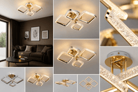 Lustră LED cu Telecomandă Cwenneth 60W, cu Cristale, Lumină Caldă/Neutră/Rece, Auriu - AdeHouse — Finisaje și Iluminat Premium.