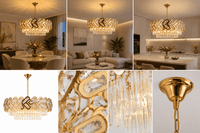 Candelabru Cristal Belisama, Ø50 cm, cu Telecomandă, Dimabil, Auriu - AdeHouse — Finisaje și Iluminat Premium.
