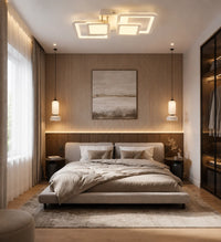 Lustră LED NEXORA 80W cu Telecomandă, Lumină Reglabilă 3000–6500K, Design Geometric