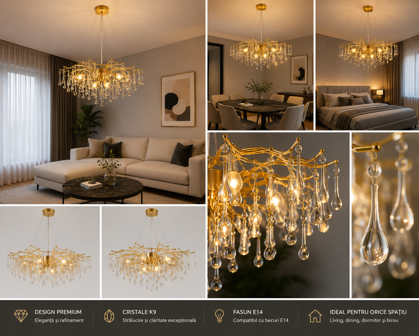 Candelabru Cristal Jolanda, Auriu