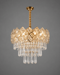 Candelabru Cristal Isaura 60W, Ø30 cm, Auriu - AdeHouse — Finisaje și Iluminat Premium.