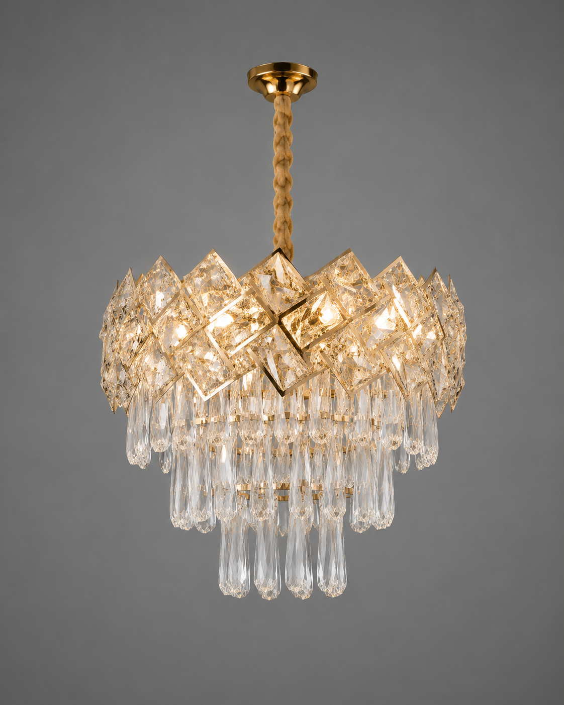 Candelabru Cristal Isaura 60W, Ø30 cm, Auriu