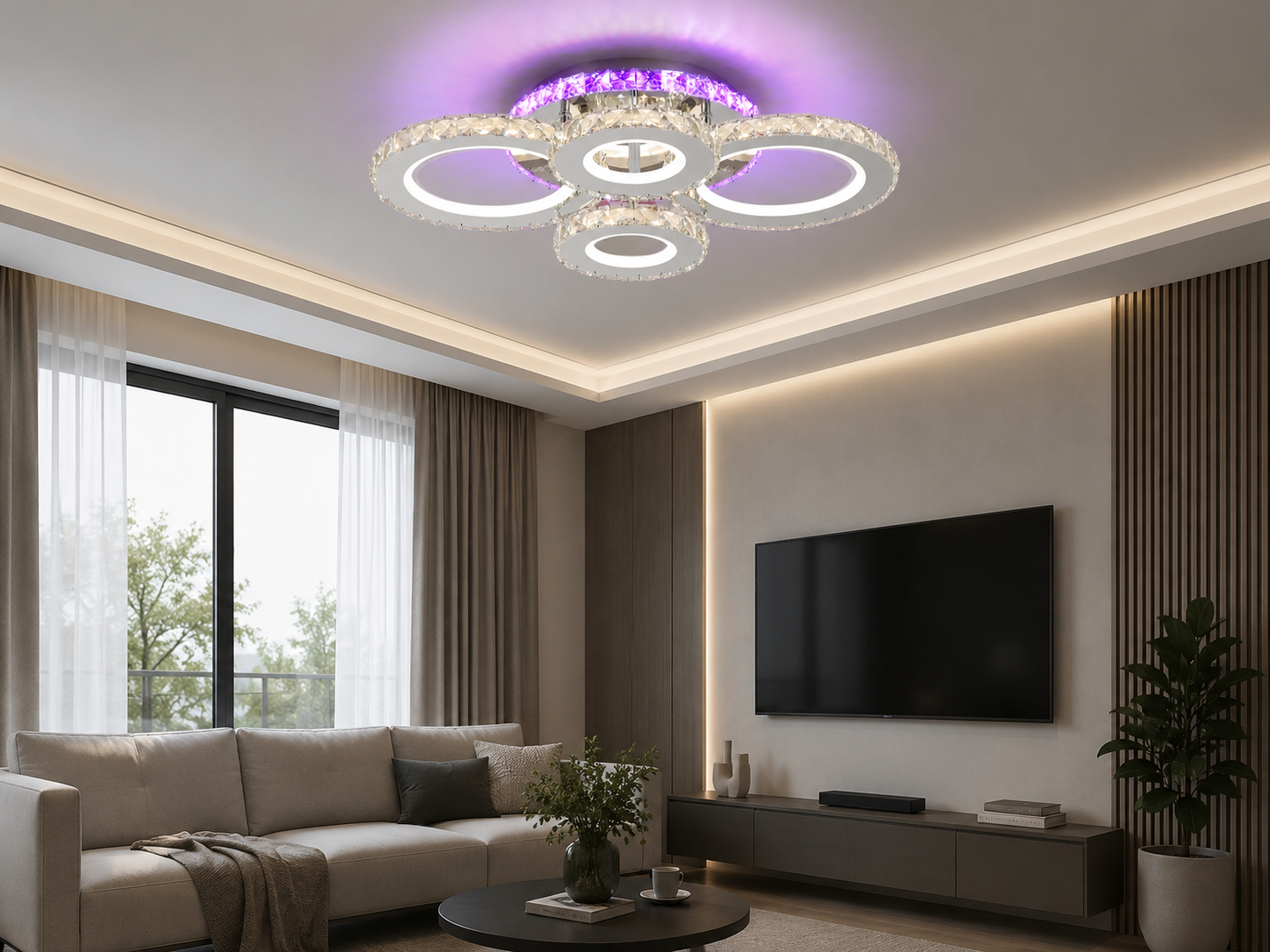 Lustră LED cu Telecomandă Zenobia 136W, cu Cristale, Lumină Caldă/Neutră/Rece, Dimabilă