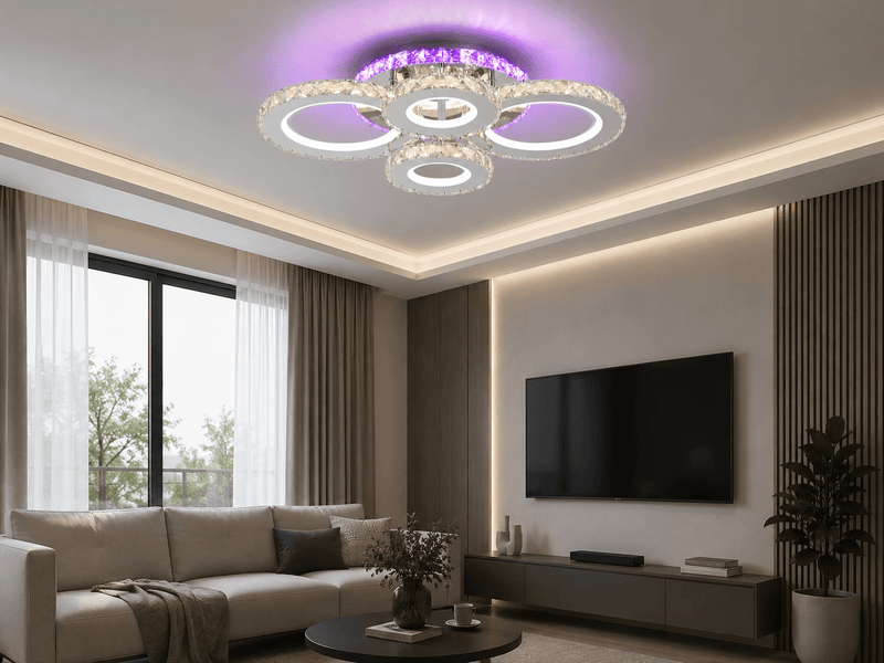 Lustră LED cu Telecomandă Zenobia 136W, 51×37 cm, cu Cristale, Lumină Caldă/Neutră/Rece, Dimabilă