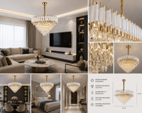 Candelabru Cristal Oleandra 500W, Auriu/Alb - AdeHouse — Finisaje și Iluminat Premium.