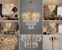 Candelabru Cristal Isaura 60W, Ø30 cm, Auriu - AdeHouse — Finisaje și Iluminat Premium.