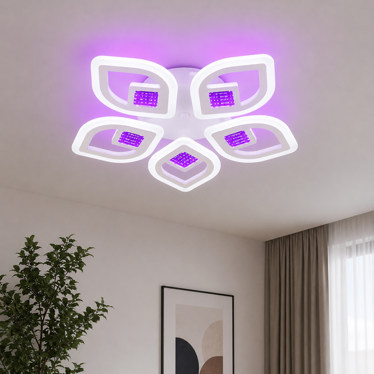 Lustră LED cu Telecomandă Tindra 100W, Lumină Caldă/Neutră/Rece, Dimabilă