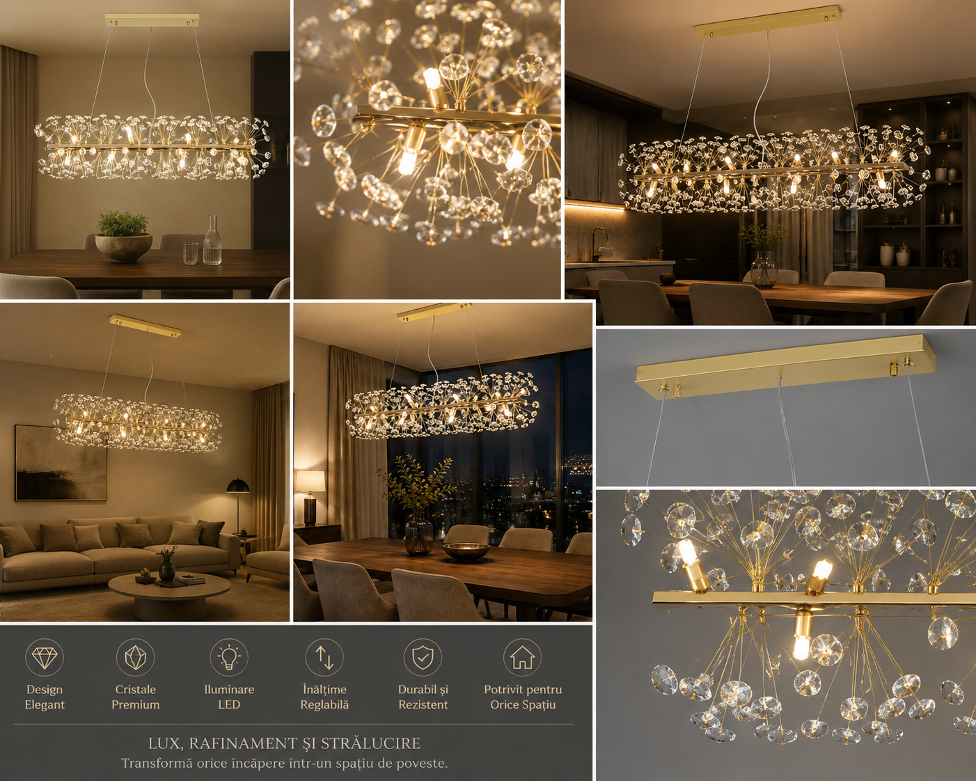 Candelabru Cristal Vionne, Auriu