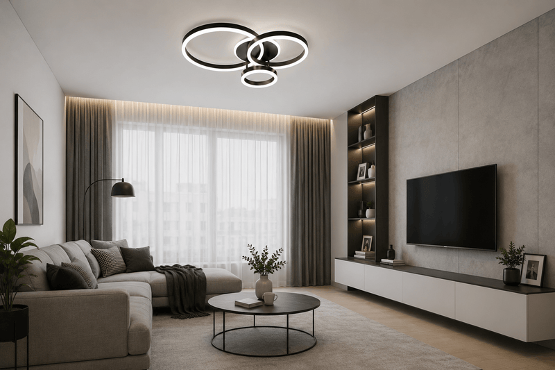 Lustră LED cu Telecomandă Ximena 144W, Ø63 cm, cu Inele, Lumină Caldă/Neutră/Rece, Dimabilă, Negru