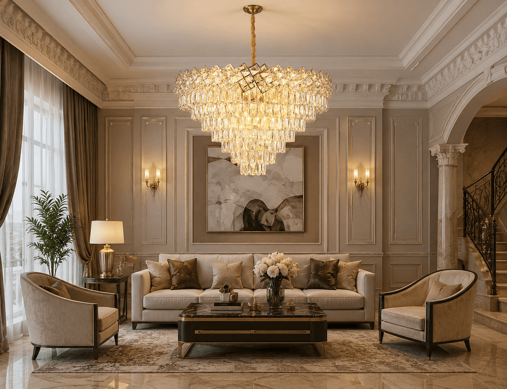 Candelabru Cristal Pierina, 60W, Auriu - AdeHouse — Finisaje și Iluminat Premium.