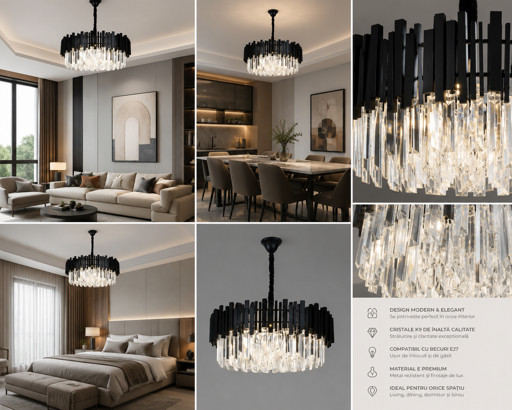 Candelabru Cristal Jacinta, Ø60 cm, Negru