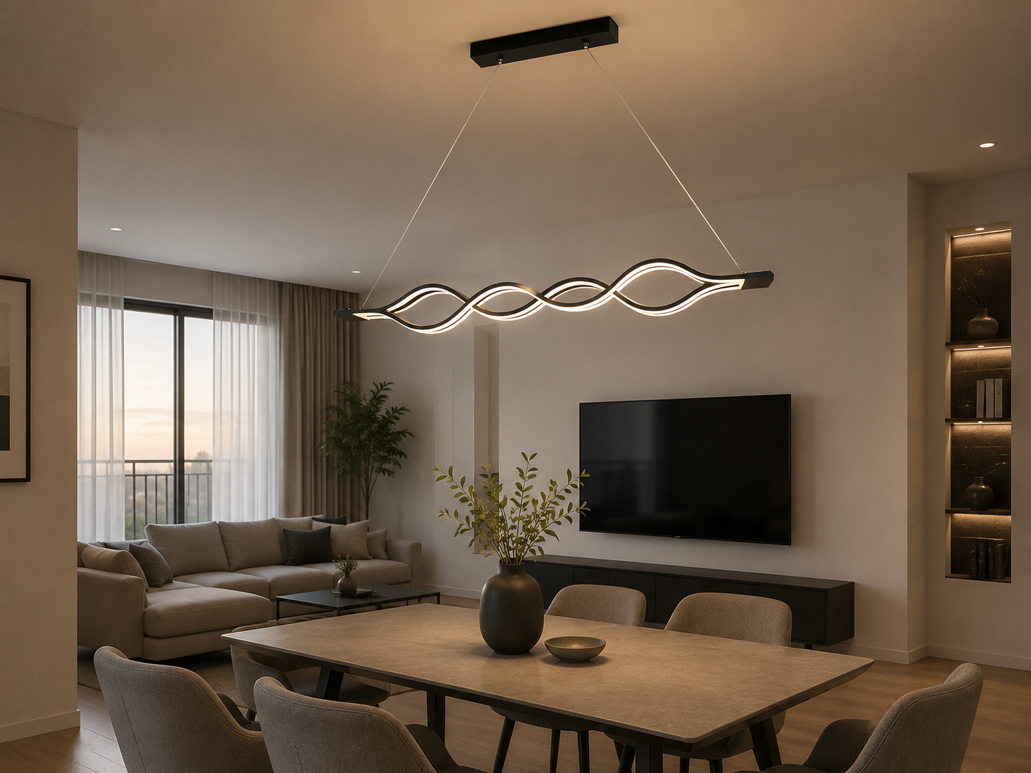 Pendul LED cu Telecomandă Celestia II, Lumină Caldă/Neutră/Rece, Dimabil, Negru