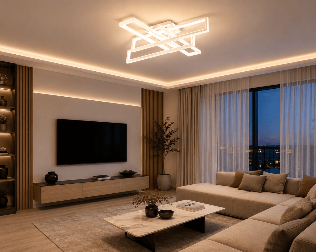 Lustră LED cu Telecomandă Ubaldina, 192W, Lumină Caldă/Neutră/Rece, Alb - AdeHouse — Finisaje și Iluminat Premium.