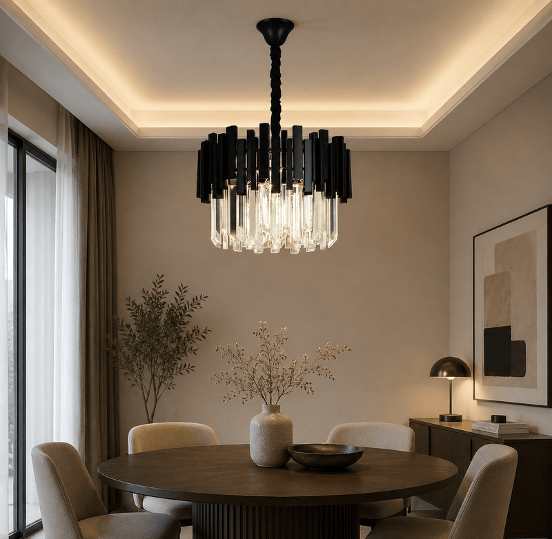 Candelabru Cristal Umbriela, Ø40 cm, Negru