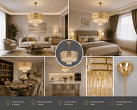 Candelabru Cristal Idalia, Ø40 cm, cu Telecomandă, Dimabil, Auriu - AdeHouse — Finisaje și Iluminat Premium.