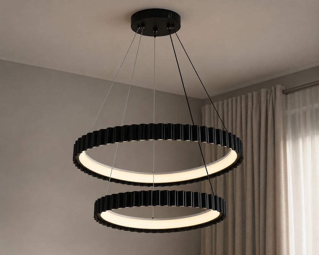 Pendul LED cu Telecomandă Fioralie 132W, Ø63 cm, Lumină Caldă/Neutră/Rece, Negru