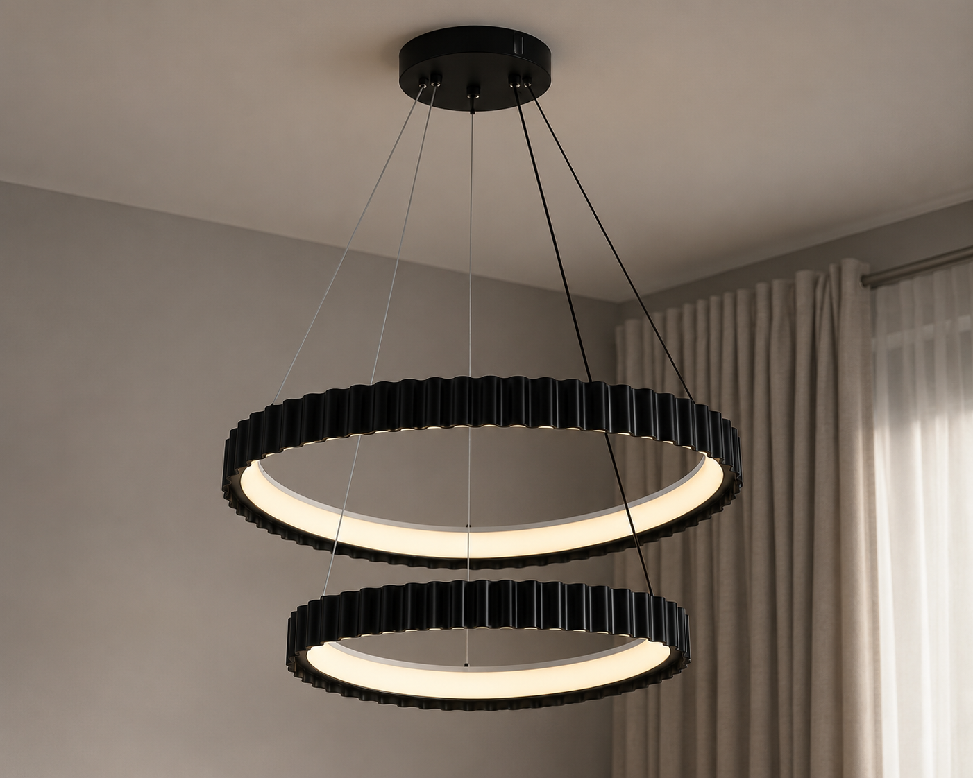 Pendul LED cu Telecomandă Fioralie 132W, Ø63 cm, Lumină Caldă/Neutră/Rece, Negru