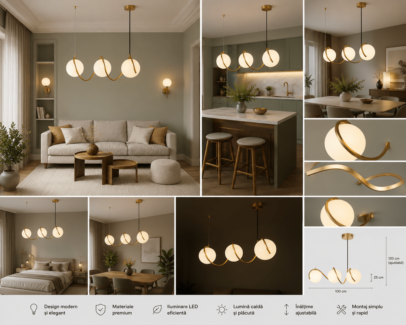 Pendul LED Cesarina, Auriu - AdeHouse — Finisaje și Iluminat Premium.
