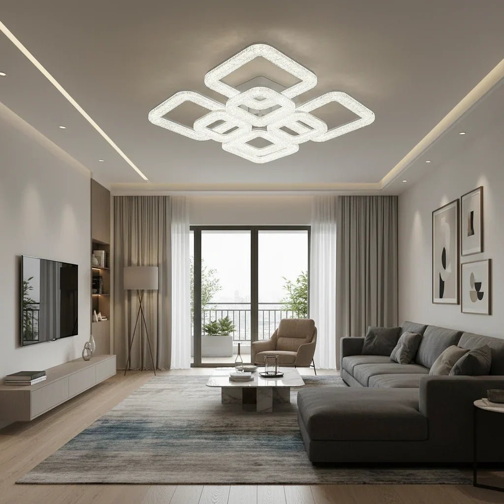 Lustră LED cu Telecomandă Tomasina, 192W, cu Cristale, Lumină Caldă/Neutră/Rece, Alb - AdeHouse — Finisaje și Iluminat Premium.