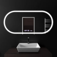 Oglindă LED Baie cu Dezaburire Concettina, Ceas, Ramă Negru - AdeHouse — Finisaje și Iluminat Premium.