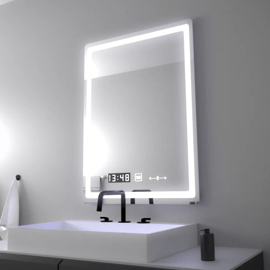 Oglindă LED Baie cu Dezaburire Nataliana, Ceas - AdeHouse — Finisaje și Iluminat Premium.