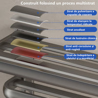 Suport prosoape baie, pliabil, aluminiu spatial, cu polita si carlige, lungime 60cm, Gri