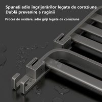 Suport prosoape baie, pliabil, aluminiu spatial, cu polita si carlige, lungime 60cm, Gri