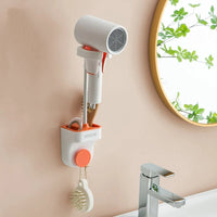 Suport pentru para de dus sau feon, multidirectional, din ABS, montare pe perete, lipire, rezistent, cu spatii de depozitare incorporate, alb/portocaliu